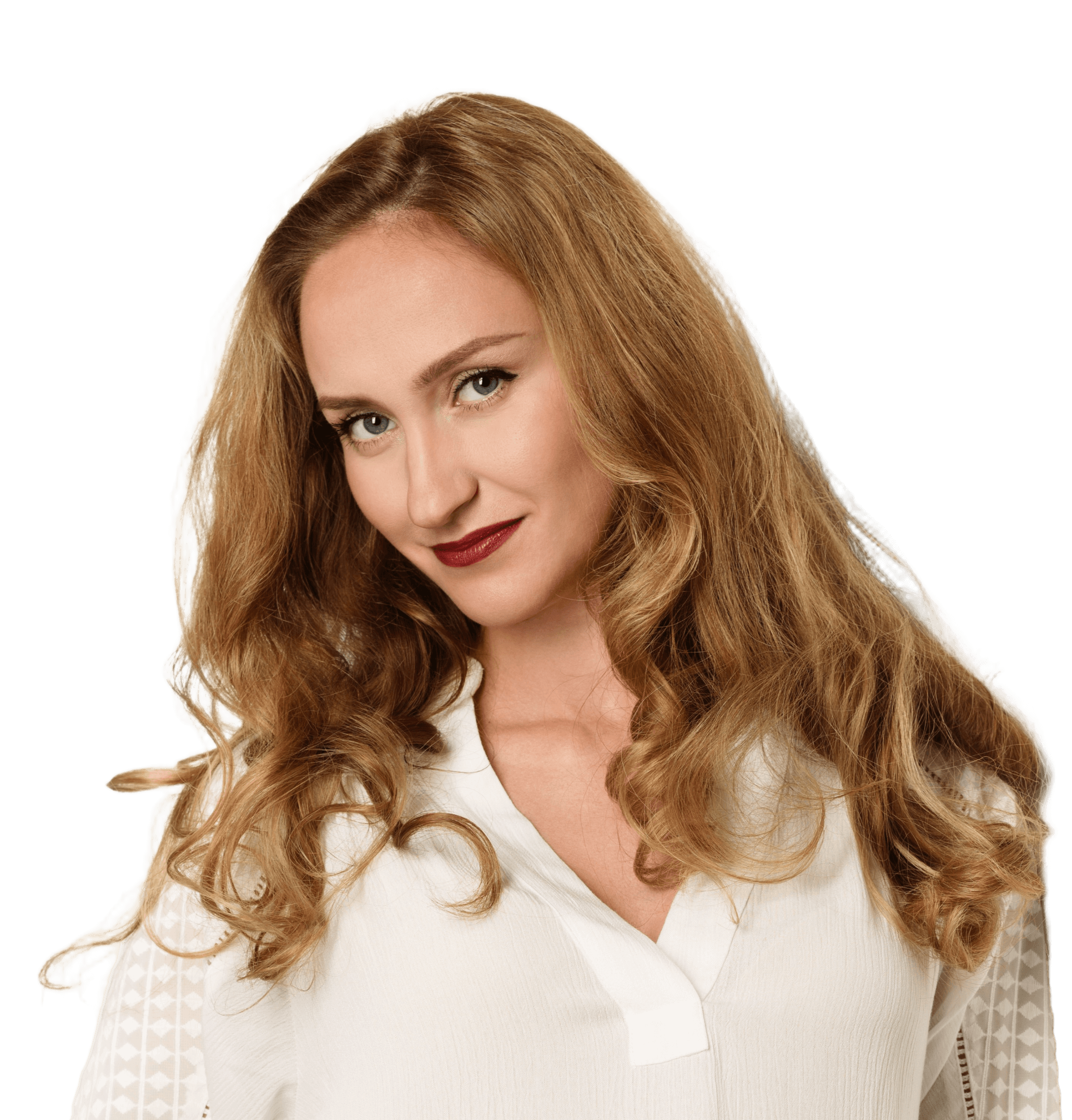 Portrait picture with head tilted to the side of Tatjana Kadak